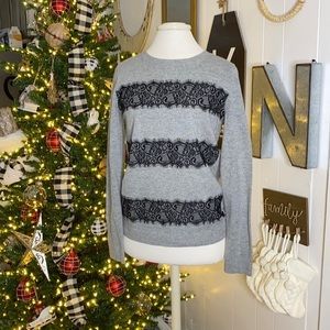 J Crew Gray Lace-Trim Crewneck Sweater - Women